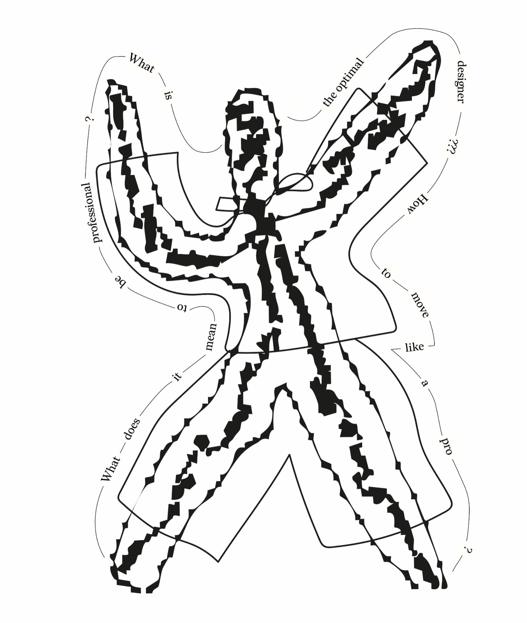 An illustration of a body made of overlapping questions about professionalism.